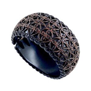 Goth Black Bangle Bracelet S/M Lucite Plastic Hinged Clamper Lace Witch 80s VTG